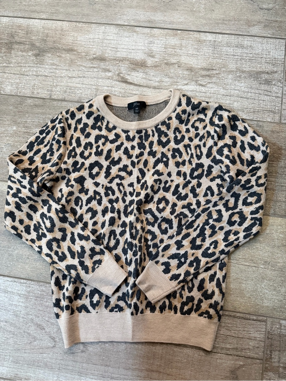 J. Crew Leopard Print Crewneck Sweater - Beige and Black